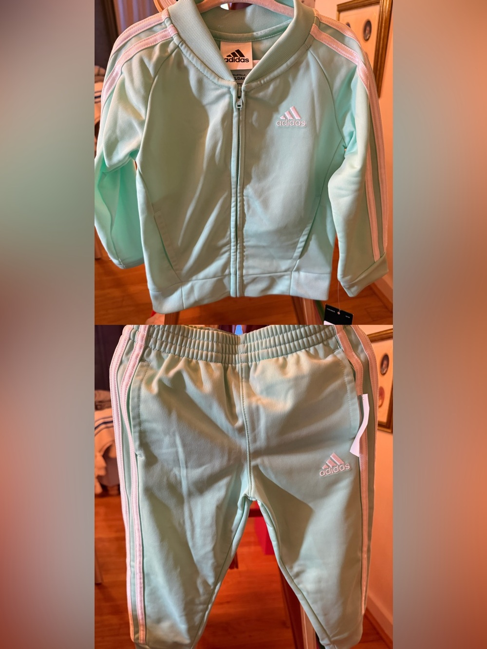 Adidas Toddler Girls Mint Green 2 Piece Zipper Front Track Suit Size 2T- NWT